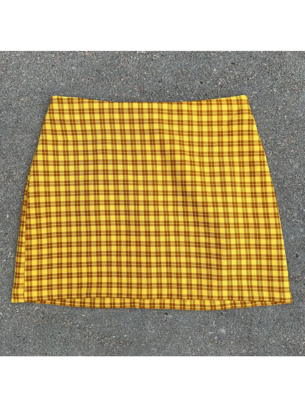 Urban Outfitters yellow gold orange plaid mini skirt SMALL